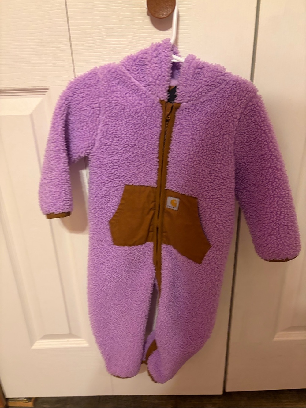 Carhartt Kids Lavender Sherpa One-Piece Bunting with Brown Pocket Trim